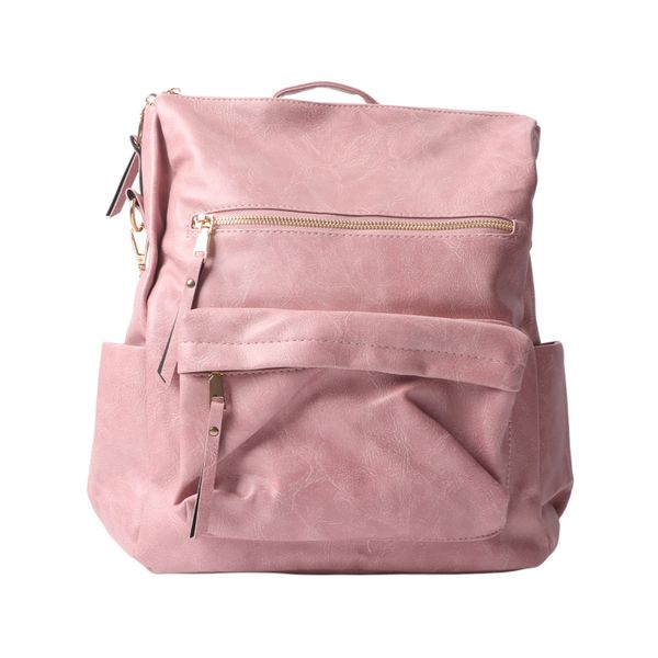Large Capacity Women's Backpack, PU Leather School Bag Pink