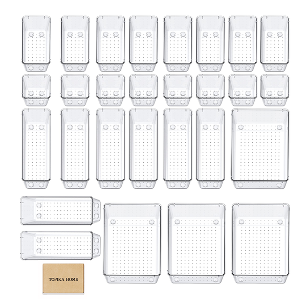 TopikaHome 28Pcs Clear Plastic Drawer Organizer Set, Organizers and Storage