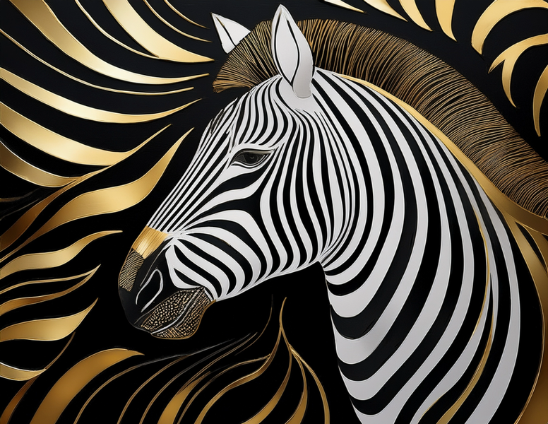 Canvas Wall Art Home Decor - Zebra Gold Accent