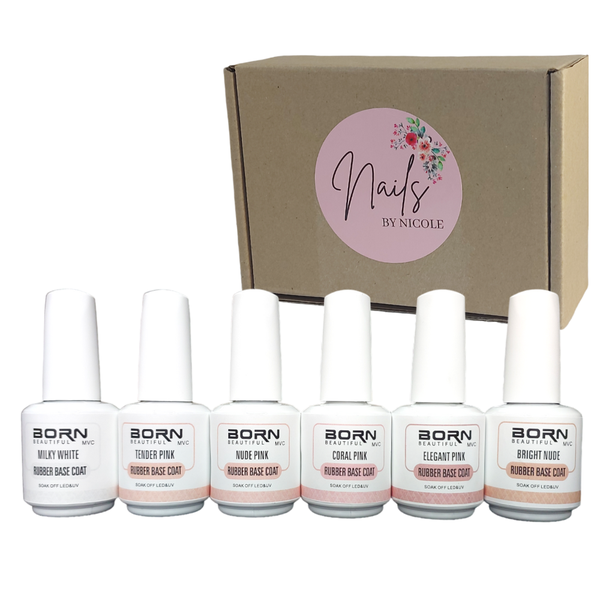Born Beautiful UV LED Nude Rubber Base Gel Colours 15ml - 6 Piece