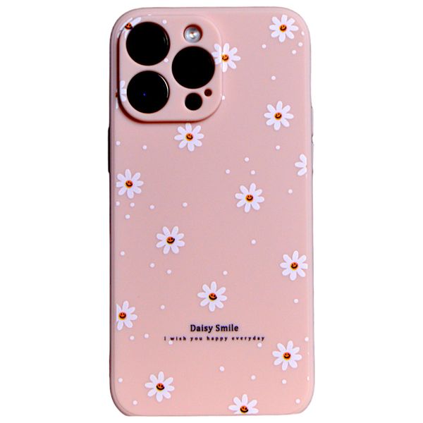 Pink - Phone Case with Smiley Flowers - Iphone 15 Pro
