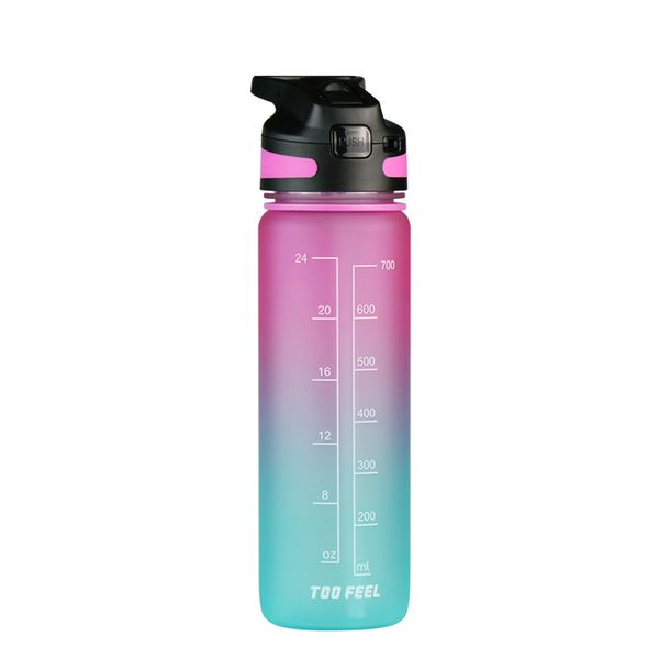 Large Capacity Motivational Water Bottle with Straw - Pink - 2L