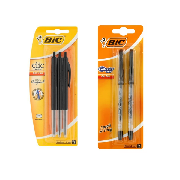 BIC Clic Medium Ballpoint Pens Pk-3 + Gelocity Stic Pens Black Pk-2