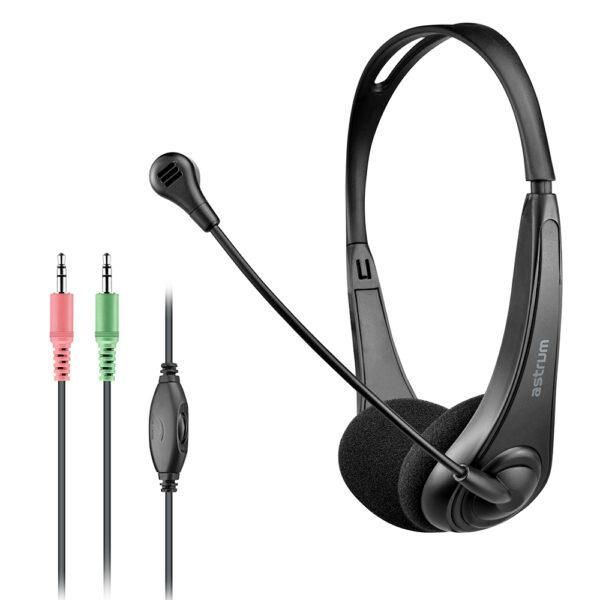 Astrum HS115 Wired On-Ear Headphones with Mic, Dual 3.5mm Connectors for PC