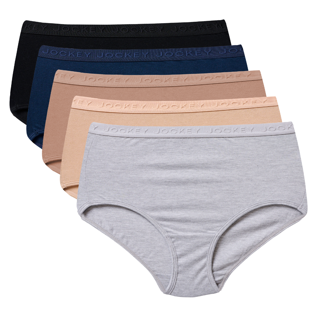 Jockey Cotton Underwear Ladies Full Brief, 5 Pack, Mixed Tonal Colours ...