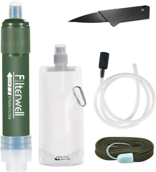 Outdoor Water Filter Straw Purifier + Card Knife - Camping Survival