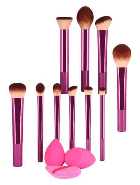 13 Piece Synthetic Makeup Brush Set With Beauty Blender Sponges - Purple