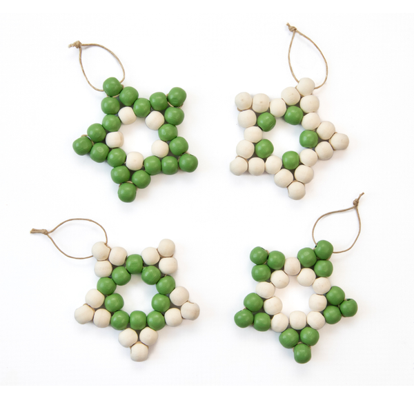 Handmade Wooden Beaded Stars- Green