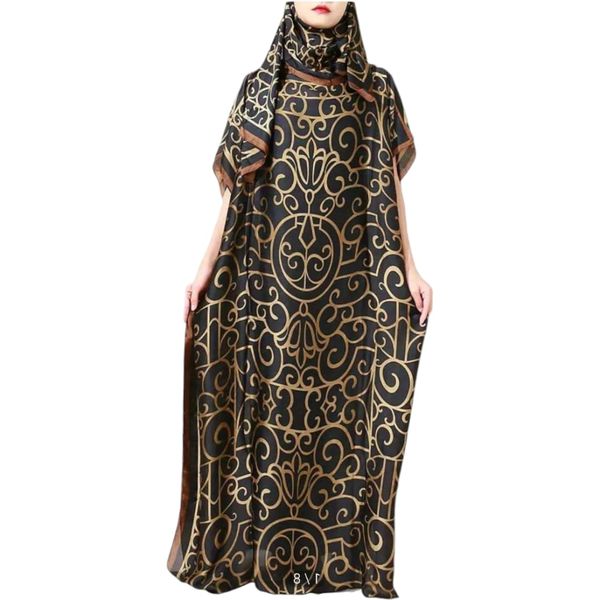 Geo Print Maxi Dress With Head Wrap Multicolor
