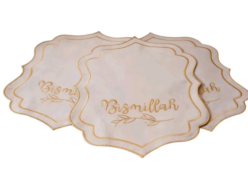 Luxury Gold Embroidered Fabric Placemats - 4 Piece Elegant Dining Set