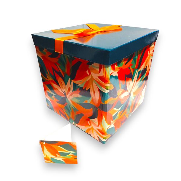Teal &amp; Orange Floral Flat-Pack Large Gift Box set