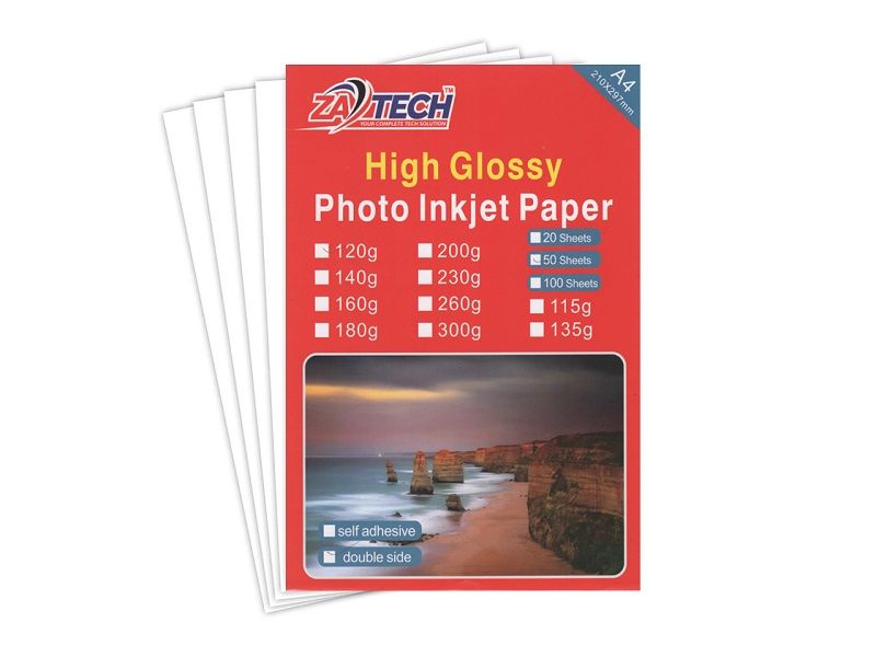 ZATECH A4 2 Side High Gloss Photo Paper 120GSM - 50 Sheet