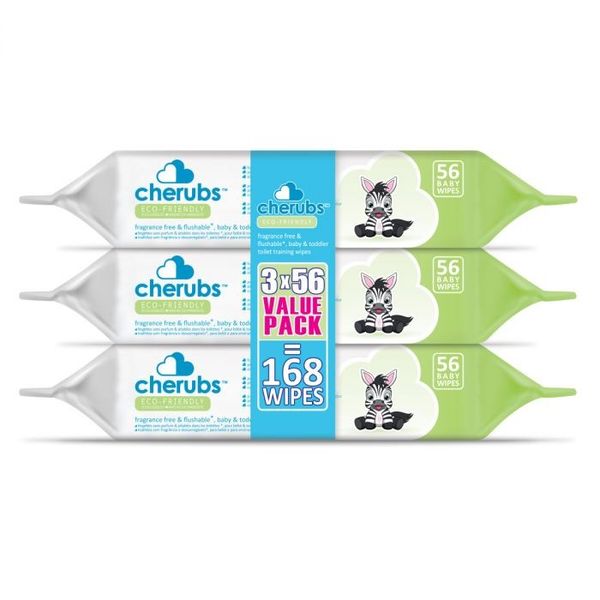 Cherubs - Eco-Friendly Flushable toilet training wipes- Fragrance-Free 3x56