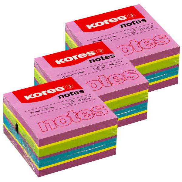 Kores Cubo Notes - Spring Colours 75x75mm 450 Sheets - 2+1 Kit