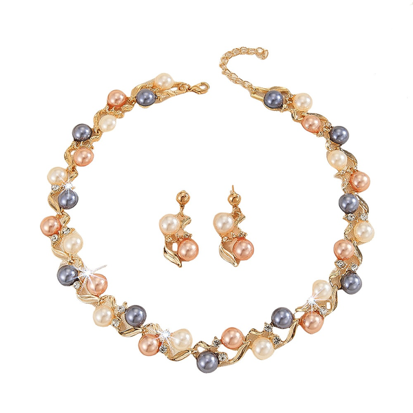 ZELTRYN Multi-Color Pearl Leaf Choker Jewelry Set