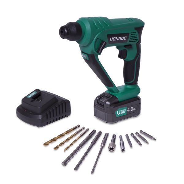 VONROC Rotary Hammer Drill 20V - 4Ah - SDS Plus | Incl battery and charger