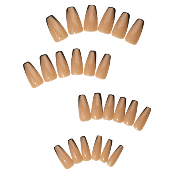 24 Piece Long Coffin Press-On Nails With Chic Black French Tips - Nude/Black