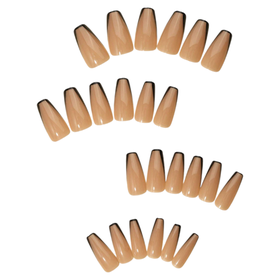 24 Piece Long Coffin Press-On Nails With Chic Black French Tips - Nude