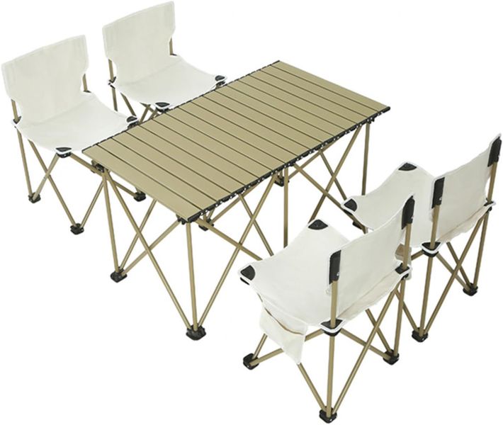 Family Folding Camping Table with 4 Chairs,Outdoor Portable Beach Table