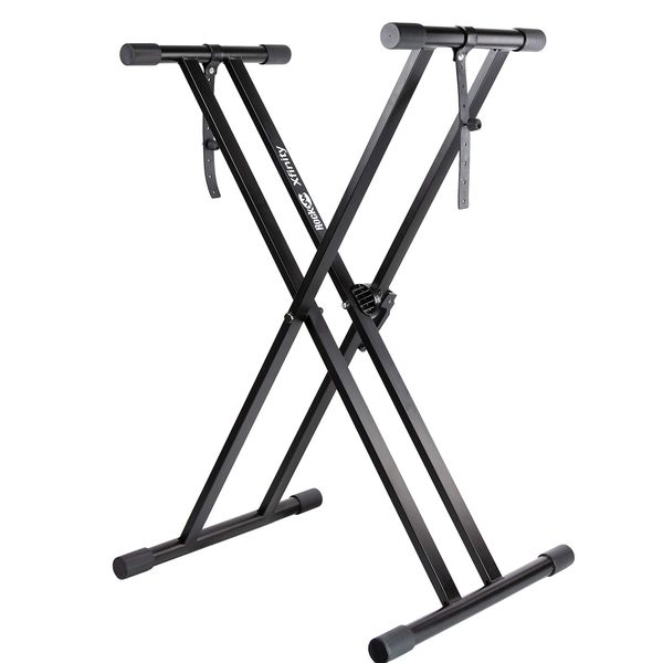 Adjustable Double-X Keyboard Stand, Black, Heavy-Duty Metal