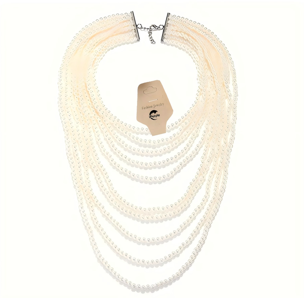 Vedawas White Faux Pearls Beads Beaded Necklace Elegant Multi Layers