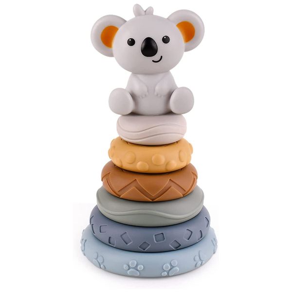 Set Of 7 Baby Learning Stacked Circle Rings &amp; Koala Puzzle Toy - Multicolor