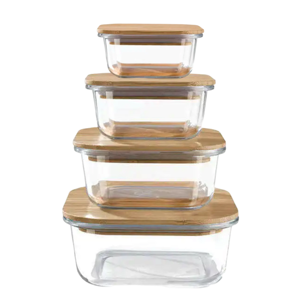 Glass food storage bowls with bamboo lids