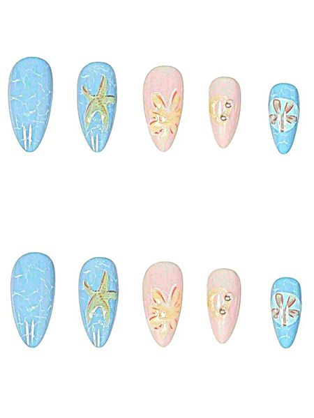 Ocean Life Shells with Soft Blue &amp; Pink Nail Set