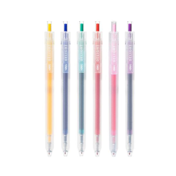 Deli Gel Pen Bullet tip: 0.5mm 6 assorted Colors in Zip Bag