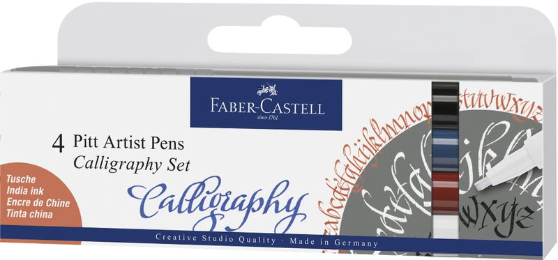 Faber-Castell, Pitt Artist Pen Calligraphy India ink pen set of 4, classic