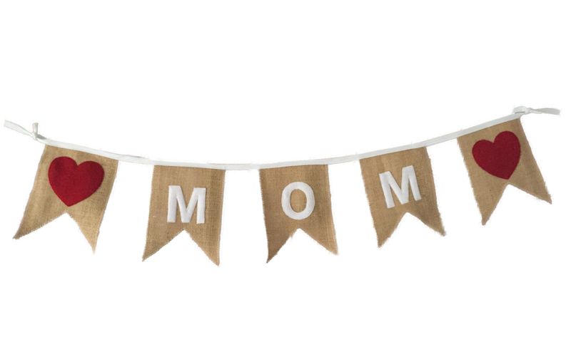 Hassian/Burlap Bunting with Red Hearts and "Mom