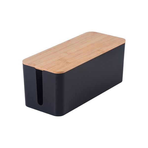 Small Bamboo Cover Cable Management Storage Box - Black