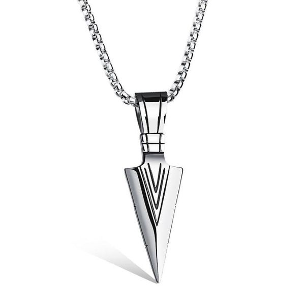 Mens Silver Arrowhead Pendant Necklace image