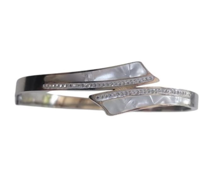 Stainless Steel Gift Bangle With Zirconia And Mother Of Pearl Design