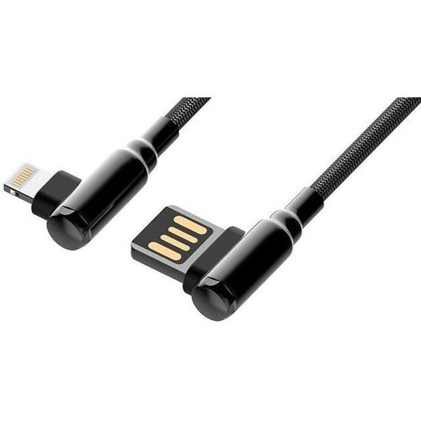 LDNIO 90 Degree 2.4A Braided Lightning USB Cable - Grey