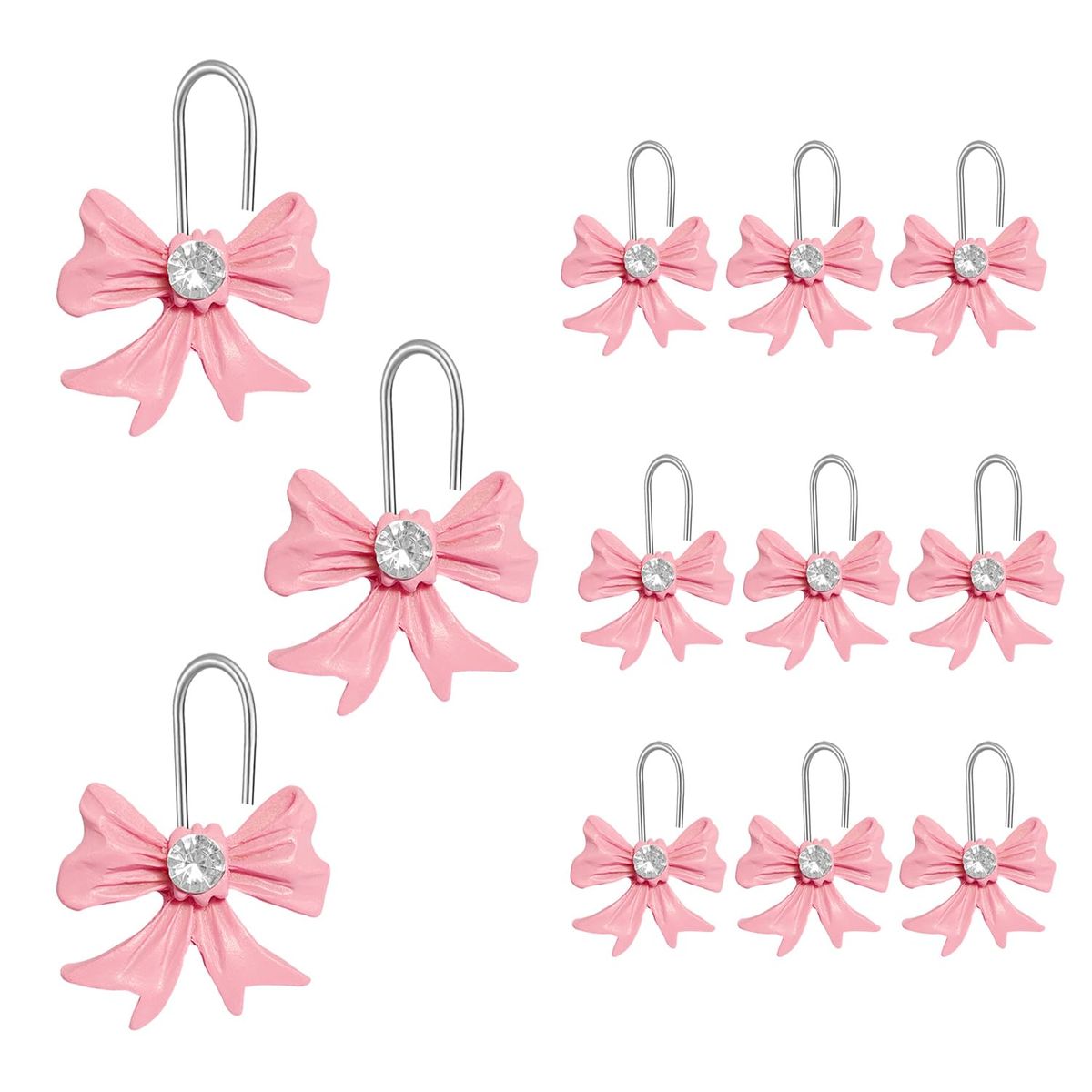 12 piece Pink Bow Knot Decorative Shower Curtainesin Stainless Steel Hooks