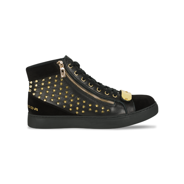 Rossimoda - Alta Hi Pelliccia Black/Gold Zip Up Ankle Boots