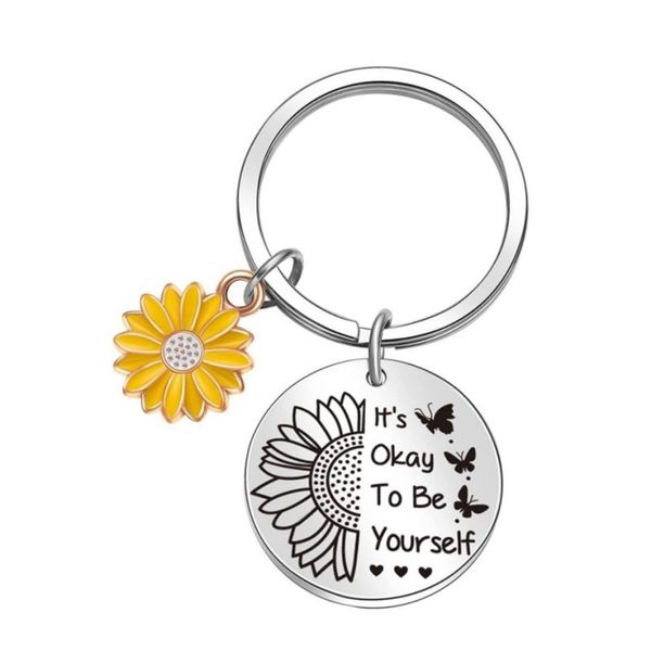 Stainless Steel Sunflower Butterfly Keychain