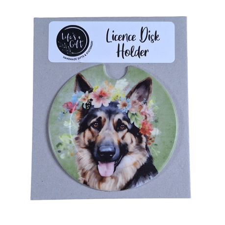 Dog & Flowers Licence Disk Holder - Beautiful German-Shepherd Image