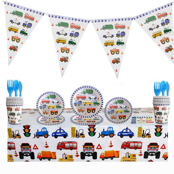 82 pieces Engineering Vehicle Party Disposable Tableware Party Supplies