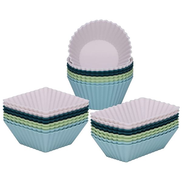 24 Pieces Silicone Muffin Cups, 3 Shapes Reusable Cupcake Liners Molds