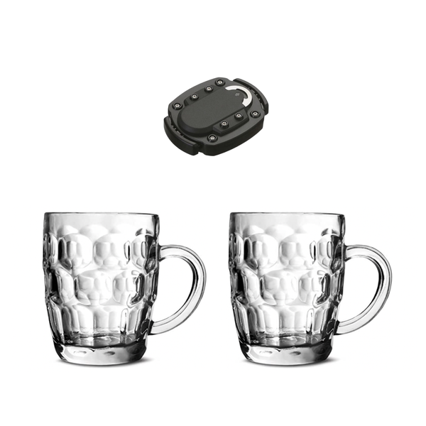Set of 2 Traditional Dimpled Beer Glasses with 2-in1 Bottle and Can Opener