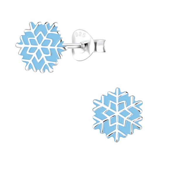 Light Blue Snowflake Enamel and Sterling silver Earrings