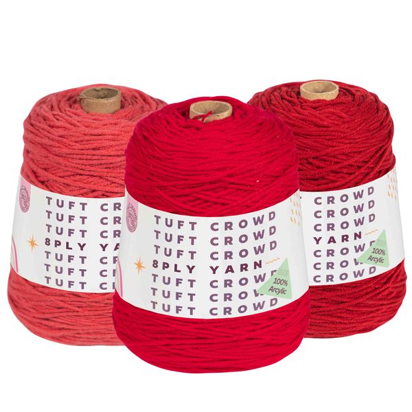 TUFT CROWD - Red Yarn, 8-ply Tufting Yarn ( 3 x 400g ) , Knitting Yarn