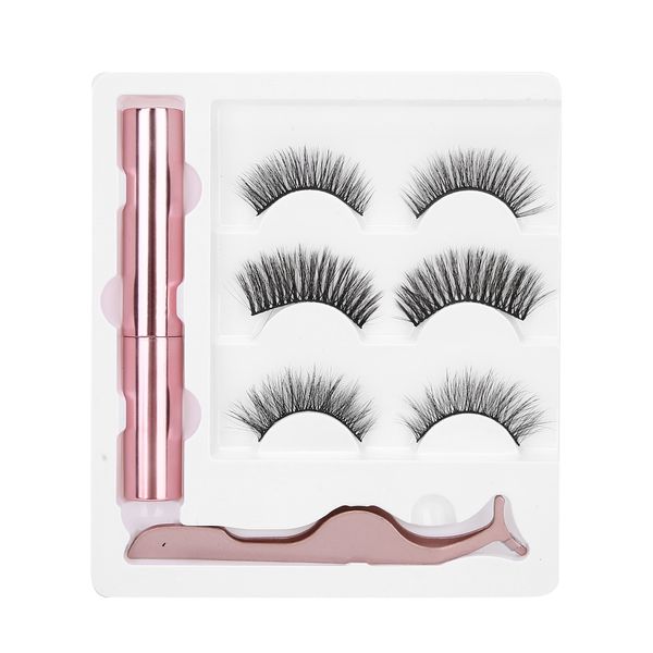 3 Pairs Reusable False Eyelashes Magnetic Liquid Eyeliner Tweezers M1