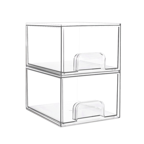 2Pcs Clear Stackable Storage Drawers Bathroom Makeup Organizer