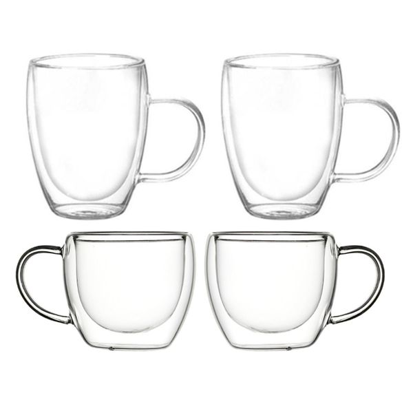 Double Wall Glasses Tea Cups Coffee Mugs Coffee Cups, 350mlx2+150mlx2