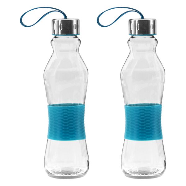 Consol 500ml Grip N Go Bottle with Strap Lid -Light Blue-2 Pack
