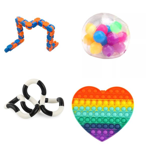 4 Pack Fidget Games - DNA Ball, Pop it Pad, Tangle &amp; Tracks
