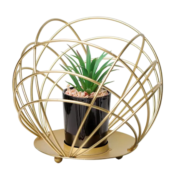 Artificial Succulent Plant In Gold Geometric Holder 15x15cm